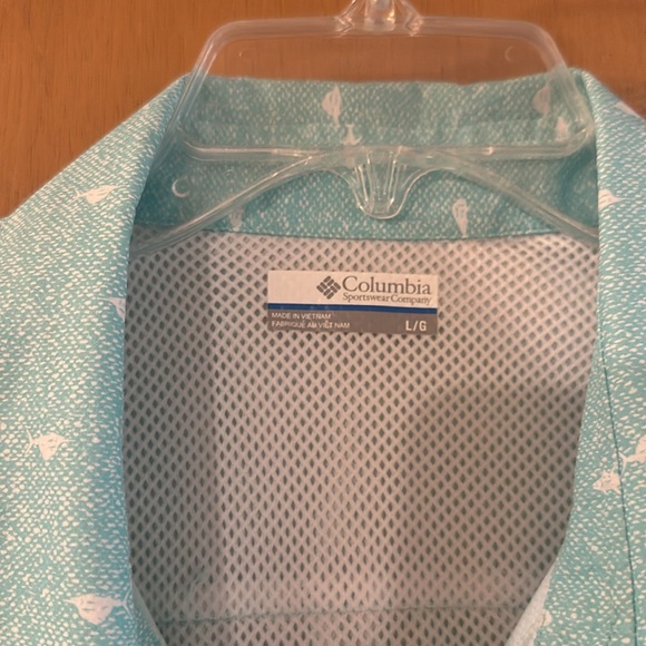 Columbia PFG Men's Fish Print Short Sleeve Button Down Shirt Teal Green Large - Picture 6 of 12